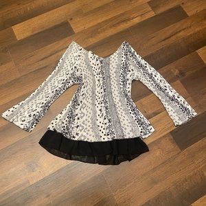 Bell-Sleeve Tiered Patterned Blouse